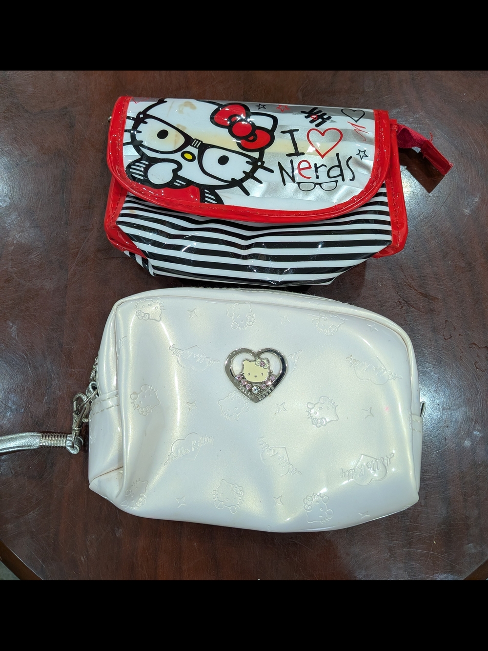 Bunch Of 2 Hello Kitty Cosmetic Bags - White & Red Striped